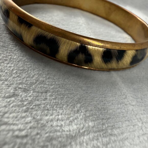Vintage Gold-Tone Animal Print Bangle Bracelet Leopard Pattern Women - Picture 9 of 15